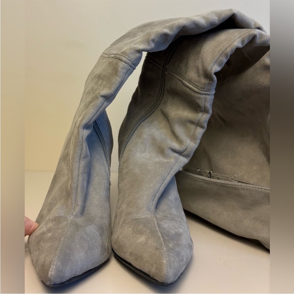 Chinese Laundry Kristin Cavallari Grey Faux Suede Over The Knee Heeled Boots - 6 - Picture 6 of 7